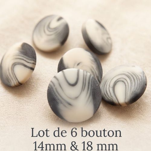 Bouton acrylique marbré – 14 mm & 18 mm – noir & blanc