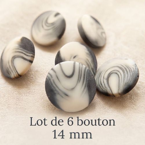 Bouton acrylique marbré – 14 mm & 18 mm – noir & blanc – Image 3