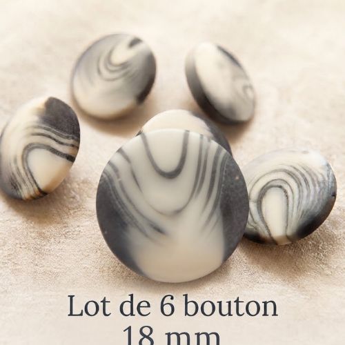 Bouton acrylique marbré – 14 mm & 18 mm – noir & blanc – Image 4