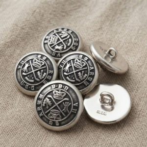 Lot de 6 boutons métal argent vieilli blason armoiries – 23 mm