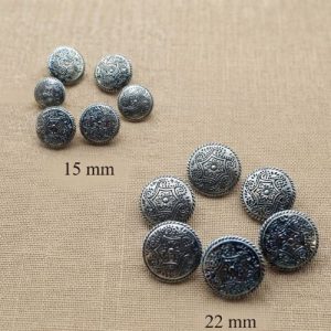 Lot de 6 boutons acryliques argenté vieilli motif étoile & rosace arabesque – 15 mm et 22 mm