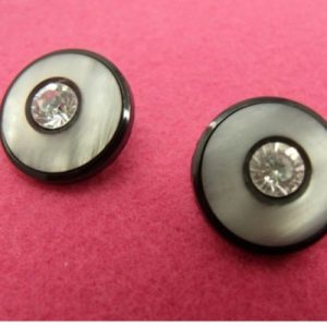 bouton acrylique noir nacré un strass central, 20 mm, super résistant et très décoratif