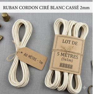 DESTOCKAGE : Cordon Ciré Blanc Cassé – 2 mm – Vente à la coupe ou lot de 5 mètres