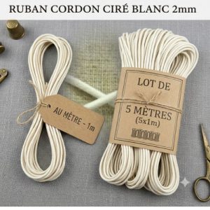 DESTOCKAGE : Cordon Ciré Blanc – 2 mm – Vente à la coupe ou lot 5 mètres