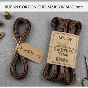 DESTOCKAGE : Cordon Ciré Marron Mat – 2 mm – Vente au mètre ou lot 5m