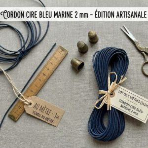 DESTOCKAGE : Cordon Ciré Bleu Marine – 2 mm – Vente au mètre ou lot 5m