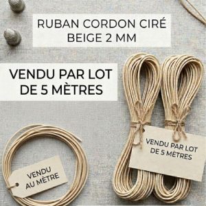 DÉSTOCKAGE : Cordon Ciré Beige – 2 mm – Vendu au mètre ou par lot de 5 mètres