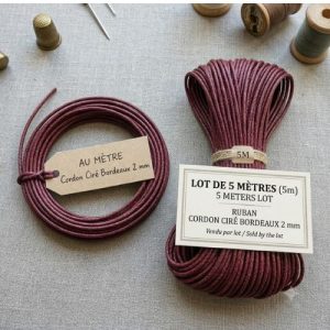 DESTOCKAGE : Cordon Ciré Bordeaux – 2 mm – Vente à la coupe ou lot 5m