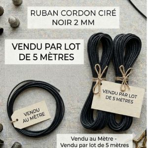 DESTOCKAGE : Cordon Ciré Noir – 2 mm – Vente à la coupe ou lot 5m