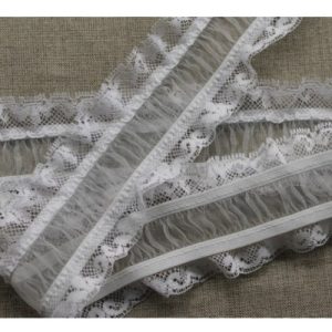 Dentelle de calais blanche froncée lycra 45 mm