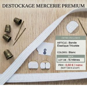 LOT DE 15 mètres  Elastique Blanc 8 mm
