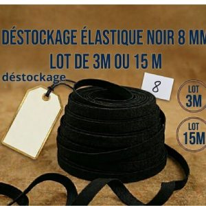 Déstockage Élastique Noir 8 mm – Lot de 3 ou 15 m – Souple et Extensible