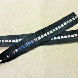 Ruban Polyester Pailleté Scintillante Petit Miroir noir 25 mm