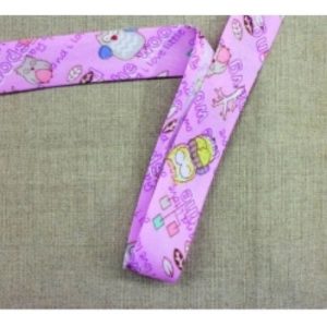 Ruban biais coton enfant parme motif chouette 25 mm