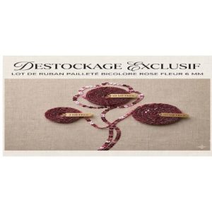 DESTOCKAGE : Ruban Pailleté Bicolore Rose Fleur – 6 mm – Polyester – Lots de 3m, 10m ou 20m