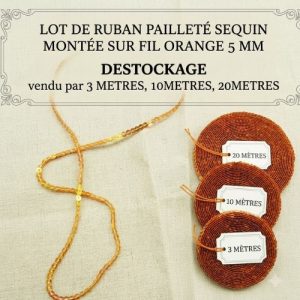DESTOCKAGE : Ruban Pailleté à Sequins Orange – 5 mm – Montage sur fil – Lots 3m, 10m ou 20m