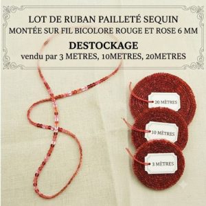 DESTOCKAGE : Ruban Pailleté à Sequins Rouge et Rose – 6 mm – Montage sur fil – Lots 3m, 10m ou 20m