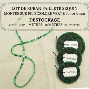DESTOCKAGE : Ruban Pailleté à Sequins Vert & Foncé – 5 mm – Montage sur fil – Lots 3m, 10m ou 20m