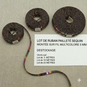 DESTOCKAGE : Ruban Pailleté à Sequins Multicolore – 5 mm – Montage sur fil – Lots 3m, 10m ou 20m