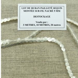 DESTOCKAGE : Ruban Pailleté à Sequins Nacrés – 5 mm – Montage sur fil – Lots 3m, 10m ou 20m