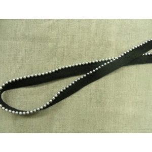 ruban passepoil coton & métal noir perlé argent 12 mm
