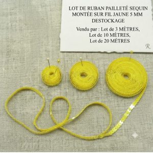 lot de Ruban pailleté sequin montée sur fil jaune 5 mm