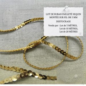 DESTOCKAGE : Galon à Sequins Or – Montage sur fil – 5 mm – Lots 3m, 10m ou 20m