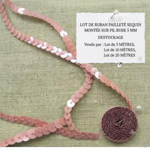 DESTOCKAGE : Galon à Sequins Rose – Montage sur fil – 5 mm – Lots 3m, 10m ou 20m