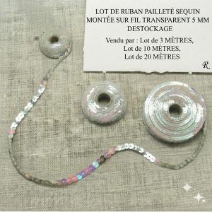 DESTOCKAGE : Galon à Sequins Irisés – Montage fil Transparent – 5 mm – Lots 3m, 10m ou 20m
