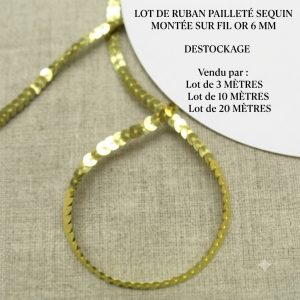 DESTOCKAGE : Galon à Sequins Dorés – Montage sur fil – 6 mm – Lots 3m, 10m ou 20m