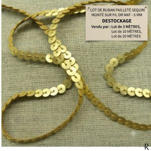 DESTOCKAGE : Galon Sequins Or Mat – Finition satinée – 5 mm – Lots 3m, 10m ou 20m