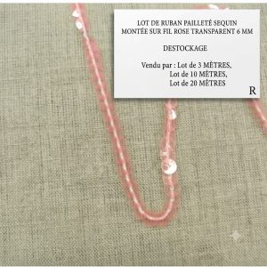DESTOCKAGE : Ruban à Sequins Transparents – Montage sur fil Rose – 6 mm – Lots 3m, 10m ou 20m