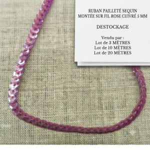 DESTOCKAGE : Ruban à Sequins Rose Cuivré – Montage sur fil – 5 mm – Lots 3m, 10m ou 20m