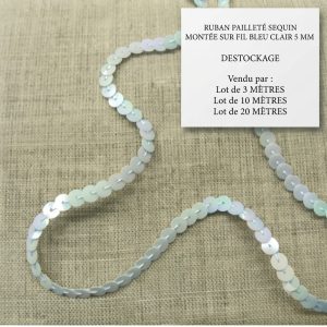 DESTOCKAGE : Galon à Sequins Bleu Ciel – Montage sur fil – 5 mm – Lots 3m, 10m ou 20m