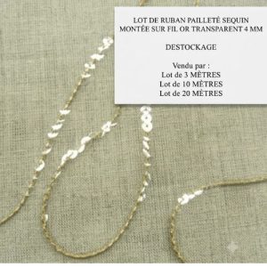 DESTOCKAGE : Galon à Sequins Transparents – Montage fil Or – 4 mm – Lots 3m, 10m ou 20m