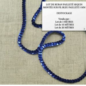 DESTOCKAGE : Galon à Sequins Bleu Profond – Montage sur fil – 5 mm – Lots 3m, 10m ou 20m