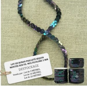 DESTOCKAGE : Galon Sequins Multicolores Reflets Changeants – 5 mm – Lots 3m, 10m ou 20m