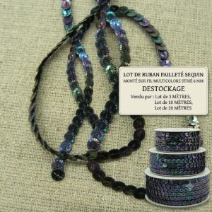 DESTOCKAGE : Galon Sequins Multicolores Striés – Reflets profonds – 6 mm – Lots 3m, 10m ou 20m