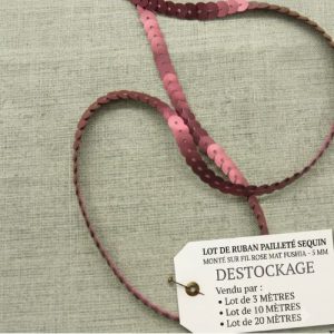 DESTOCKAGE : Galon Sequins Rose Fushia Mat – Élégance satinée – 5 mm – Lots 3m, 10m ou 20m