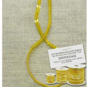 Déstockage : galon sequins jaune transparent – éclat solaire – 5 mm – lots 3m, 10m ou 20m