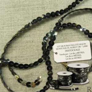 DESTOCKAGE : Galon Sequins Bicolore Noir & Or – Chic intemporel – 5 mm – Lots 3m, 10m ou 20m