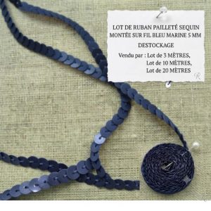 DESTOCKAGE : Galon à Sequins Bleu Marine – Montage sur fil – 5 mm – Lots 3m, 10m ou 20m