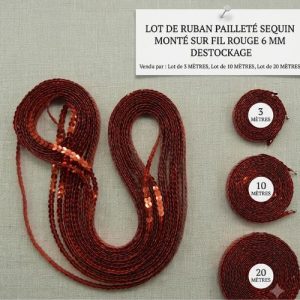 DESTOCKAGE : Galon à Sequins Rouge – Montage sur fil – 6 mm – Lots 3m, 10m ou 20m