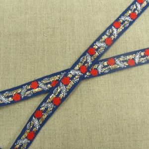 Ruban Tissé Brodé Lurex Or Argent Bleu Rouge 15 mm