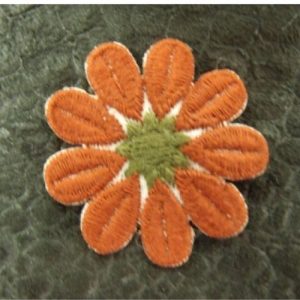 écusson à coudre- motif: ROSACE marron et vert, largeur 3,5cm / hauteur 3cm