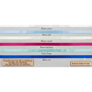 DESTOCKAGE : Ruban Satin – Finition Soyeuse – Largeur 8 mm – Multi-coloris & Lots 4m, 10m ou 20m