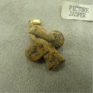 PENDENTIF MOTIF TREFLE - PICTURE JASPER ,HAUTEUR: 2,5 cm / LARGEUR: 2,3 cm / EPAISSEUR: 4 mm