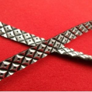 Ruban Simili Cuir Skai Sur Fond Noir En Métal Argenté gaufre 13 mm