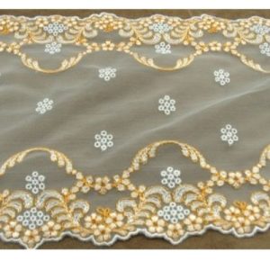 DENTELLE DE CALAIS orange & blanche brodée sur voile de fabrication française 17 cm