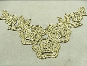 APPLICATION MOTIF BRODEE EN LUREX-OR - 35 cm / 8 cm